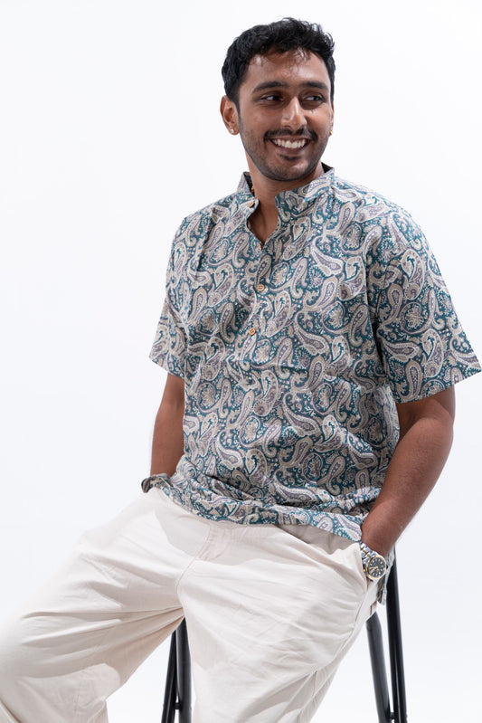Muted Teal x Paisley Cotton Kurta