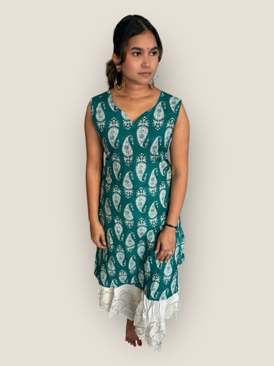 RETRO -Turqoise Bow Back Long Kurti