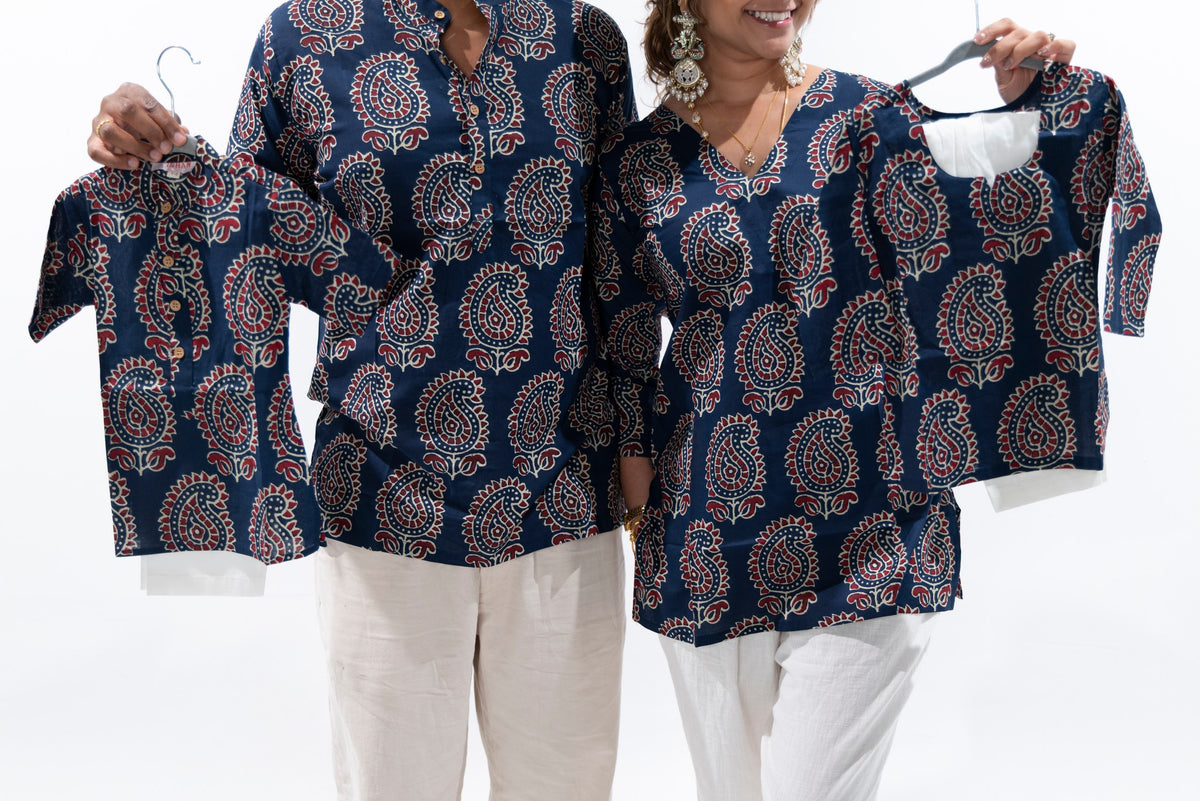 Navy Blue x Paisley Boys Cotton Kurta Set with pants
