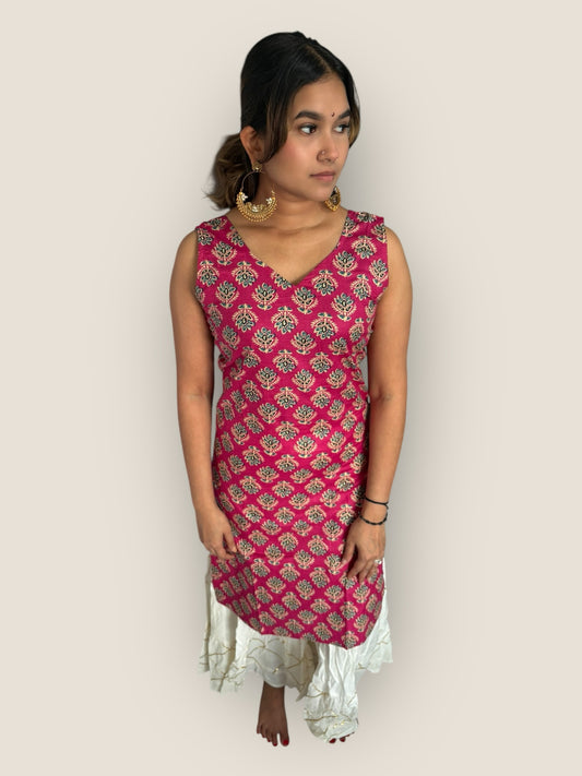 RETRO - Pink Bow Back Long Kurti