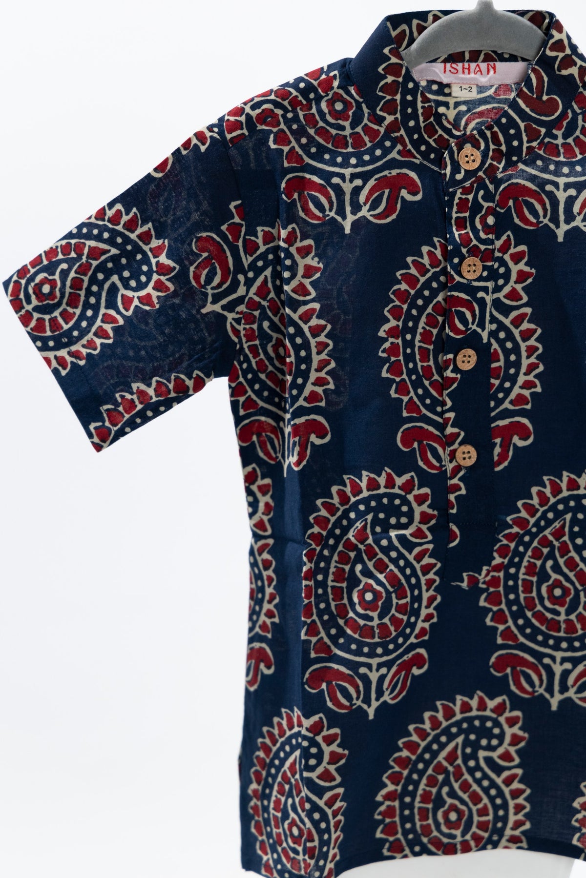 Navy Blue x Paisley Boys Cotton Kurta Set with pants