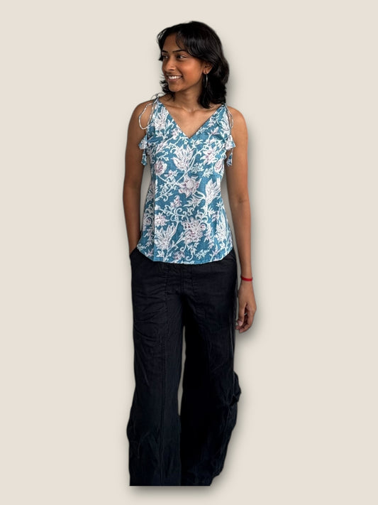 RETRO - Sky Blue tie-strap Top