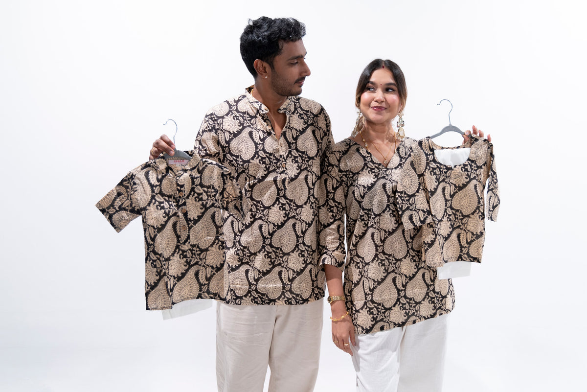 Black x Cream Cotton Kurta