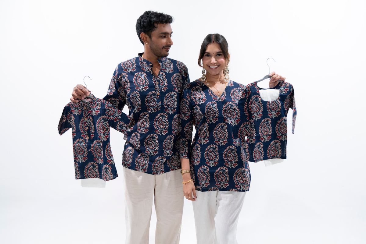 Navy Blue x Paisley Cotton Kurta