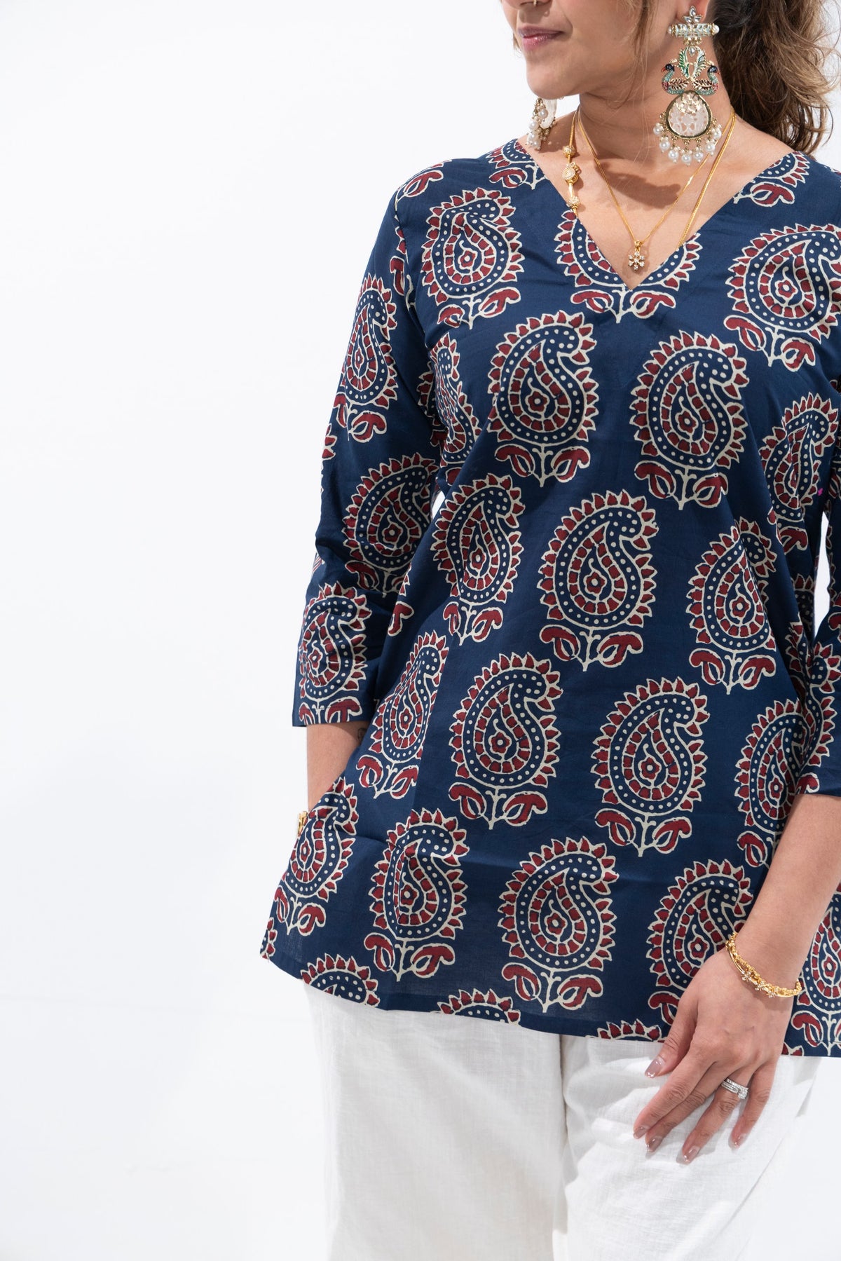 Navy Blue x Paisley Cotton Kurti