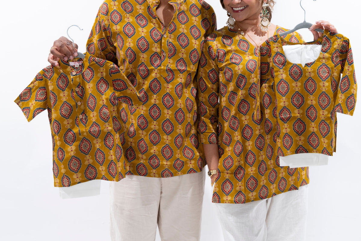 Mustard Boys Cotton Kurta Set with pants