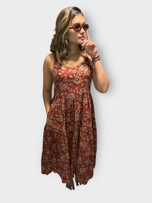 Maroon Floral Cotton Dress