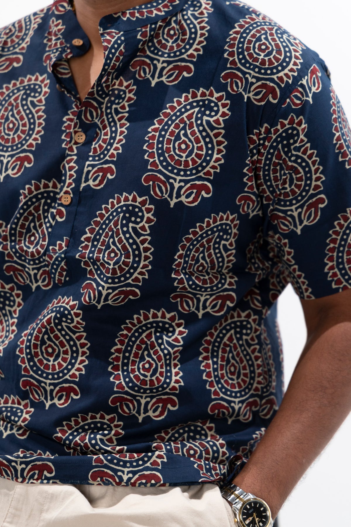 Navy Blue x Paisley Cotton Kurta