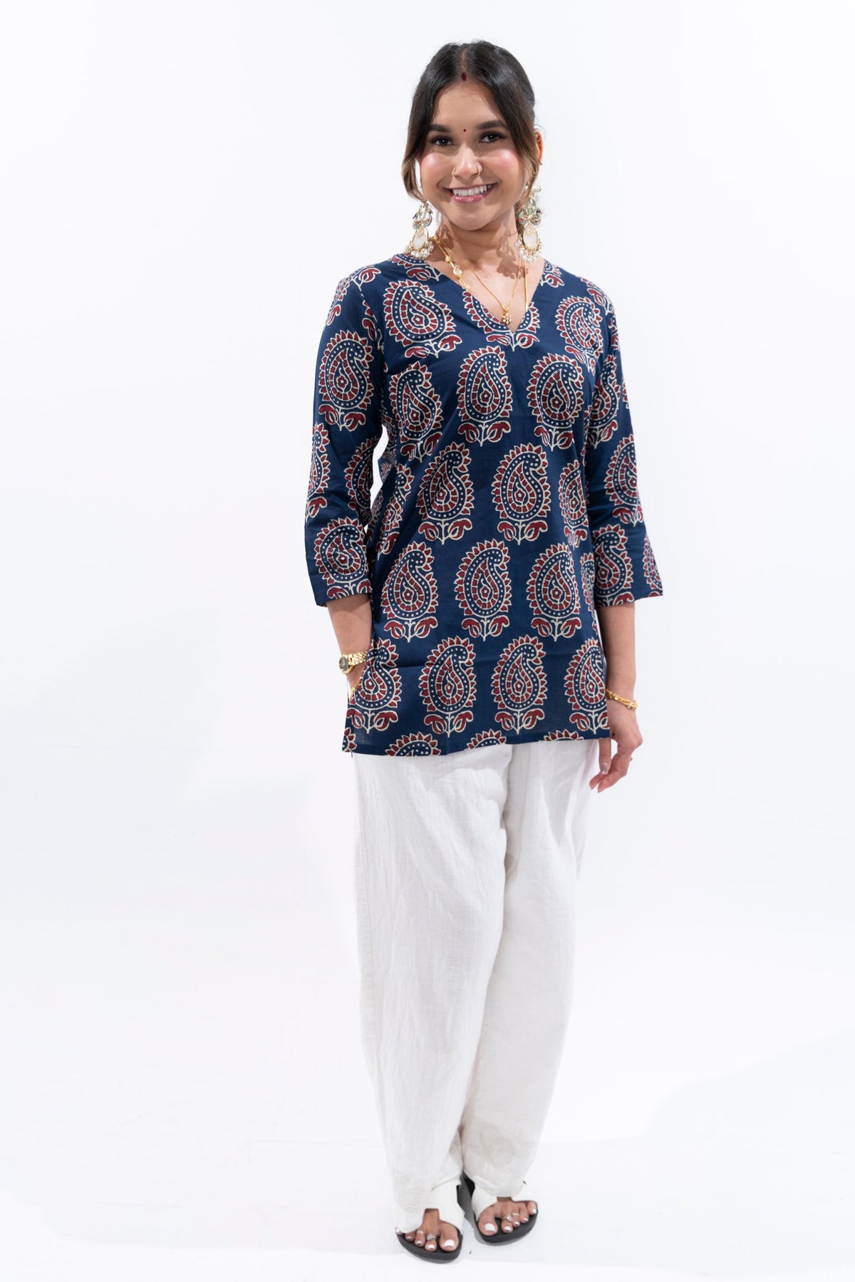 Navy Blue x Paisley Cotton Kurti