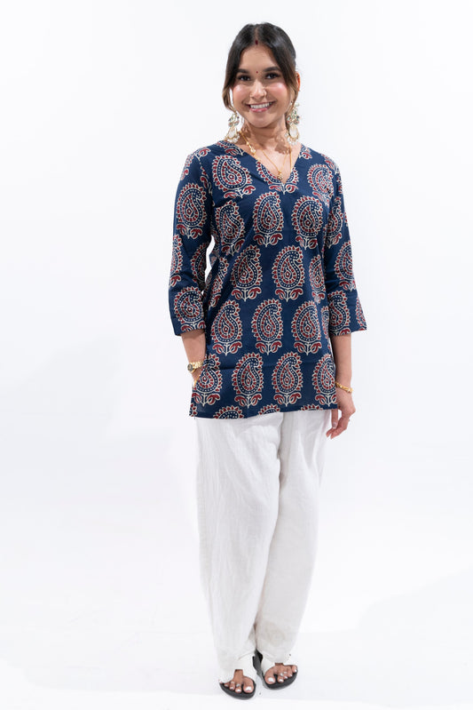 Navy Blue x Paisley Cotton Kurti