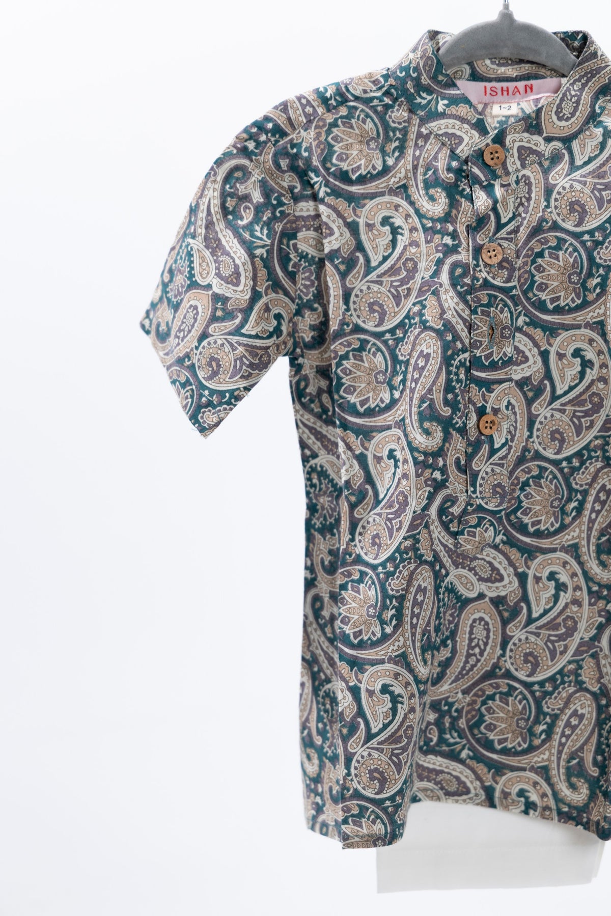 Muted Teal x Paisley Boys Cotton Kurta set with pants