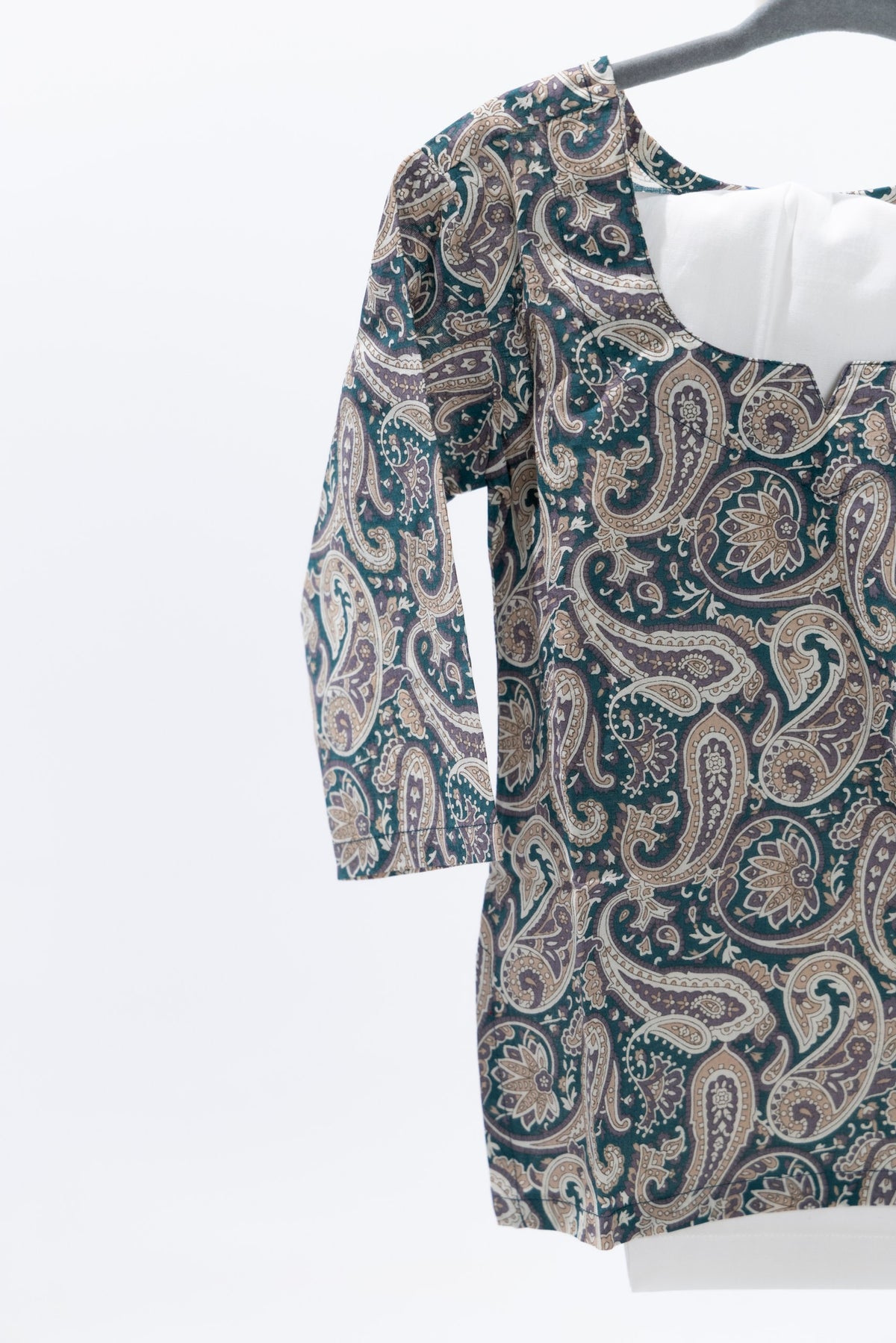 Muted Teal x Paisley Girls Cotton Kurti Set with pants