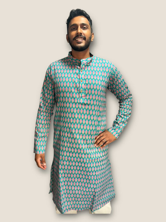 Bright Teal Cotton Long Kurta