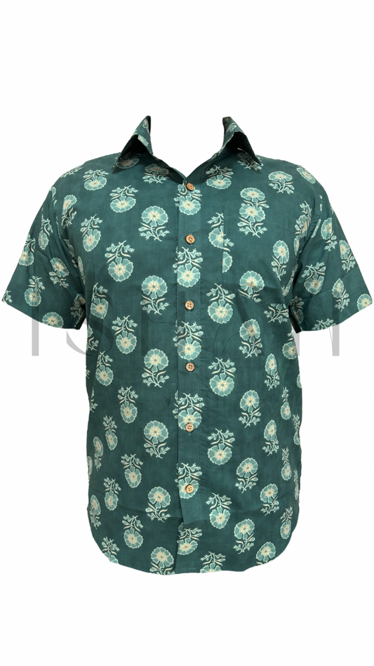 Green Floral Printed Cotton Shirt