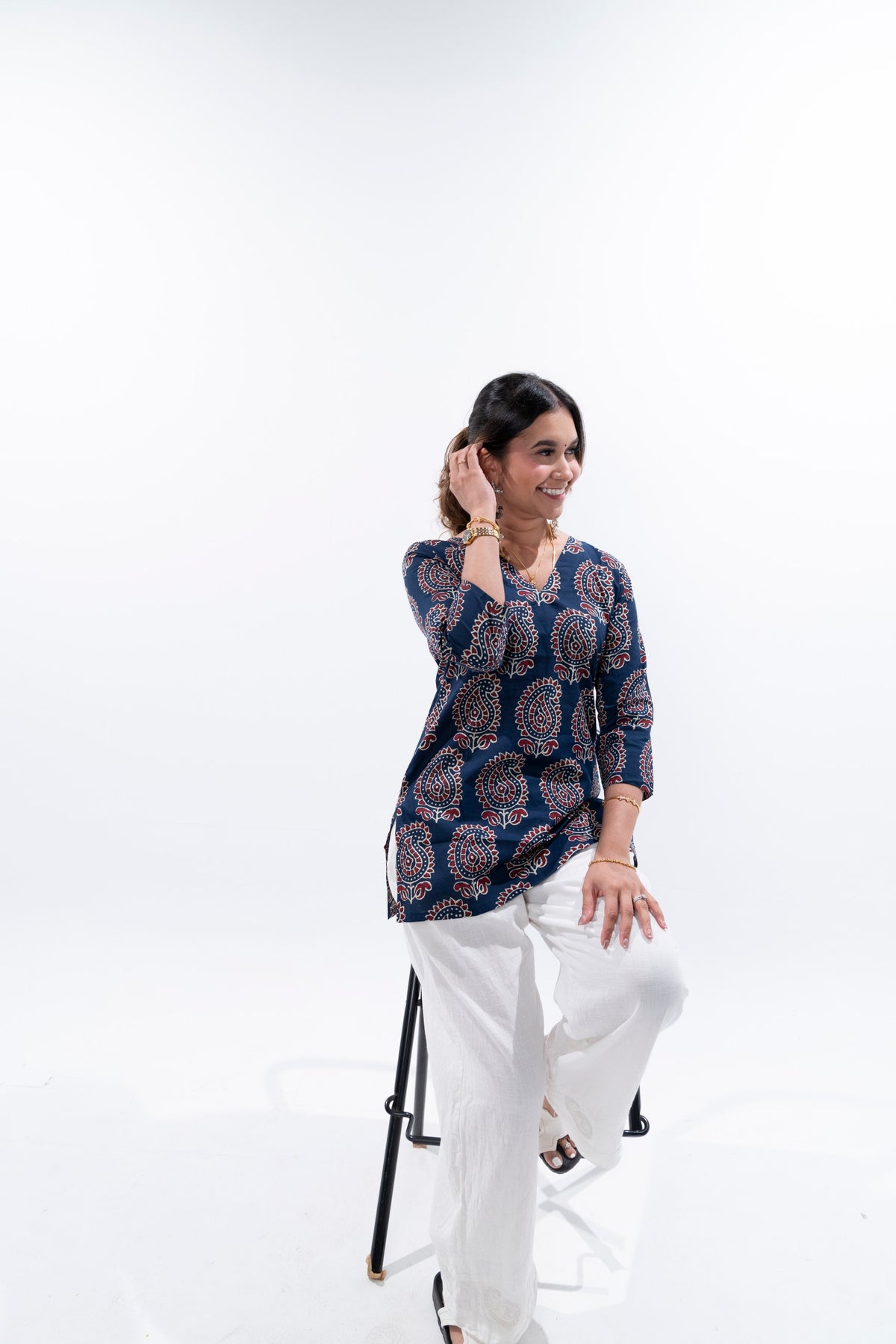 Navy Blue x Paisley Cotton Kurti