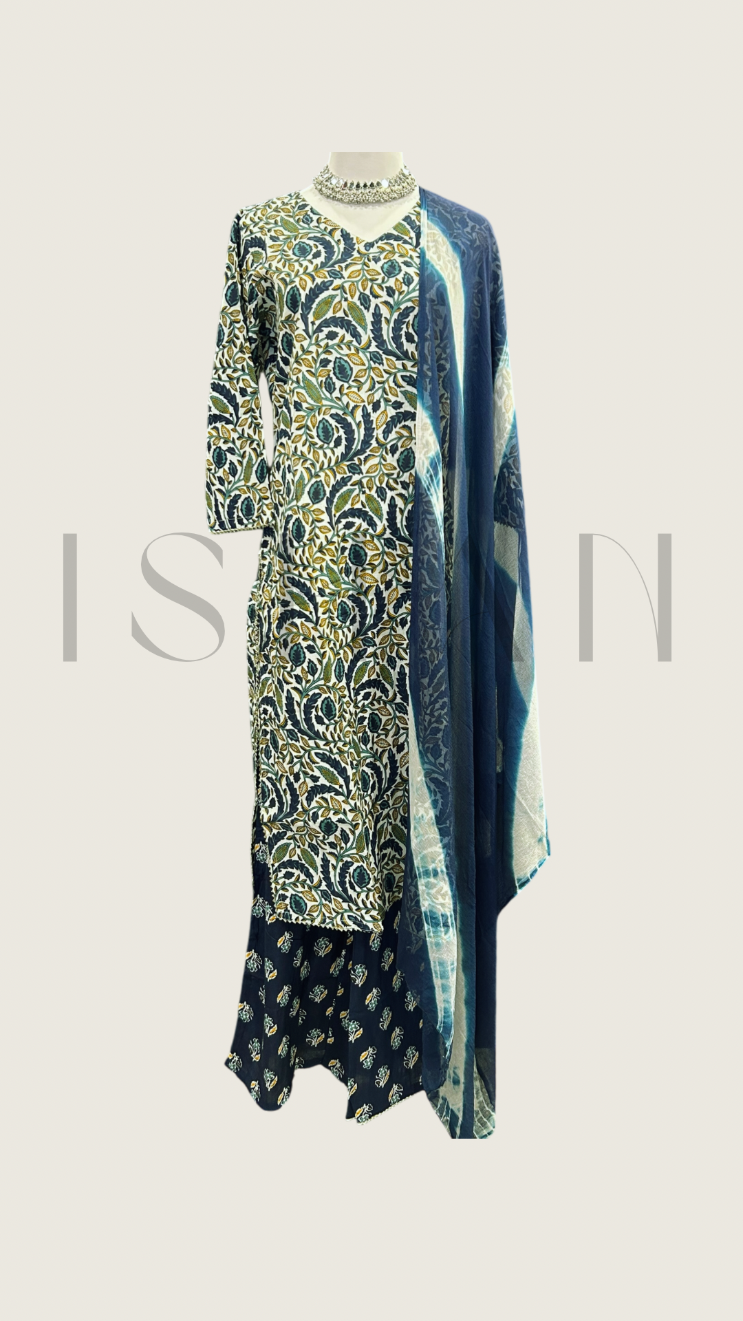 Blue Floral Printed Cotton Full Suit