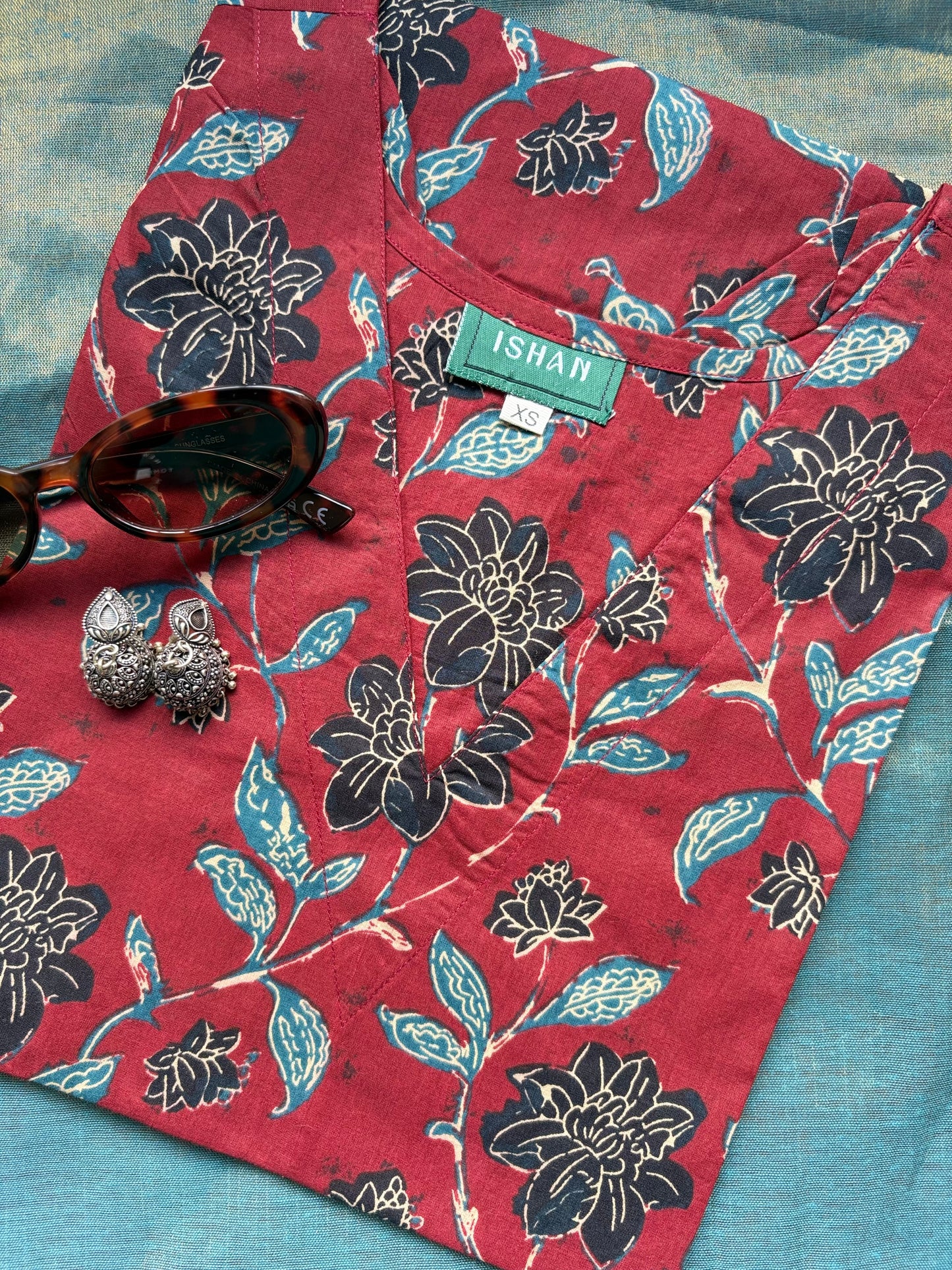 Batik Red Cotton Short Kurti Top