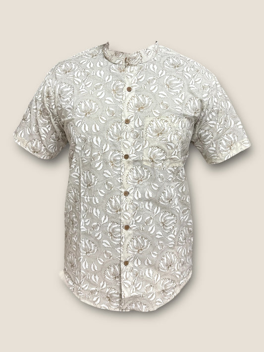 Off-white Cotton Mandarin Collar Shirt