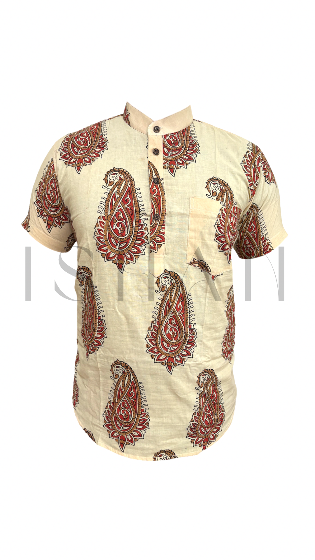 Beige Paisley Printed Cotton Kurta