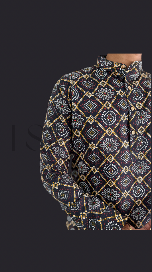 Black Printed Cotton Kurta