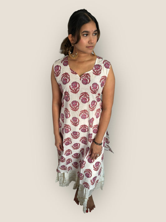 RETRO - White Bow Back Long Kurti