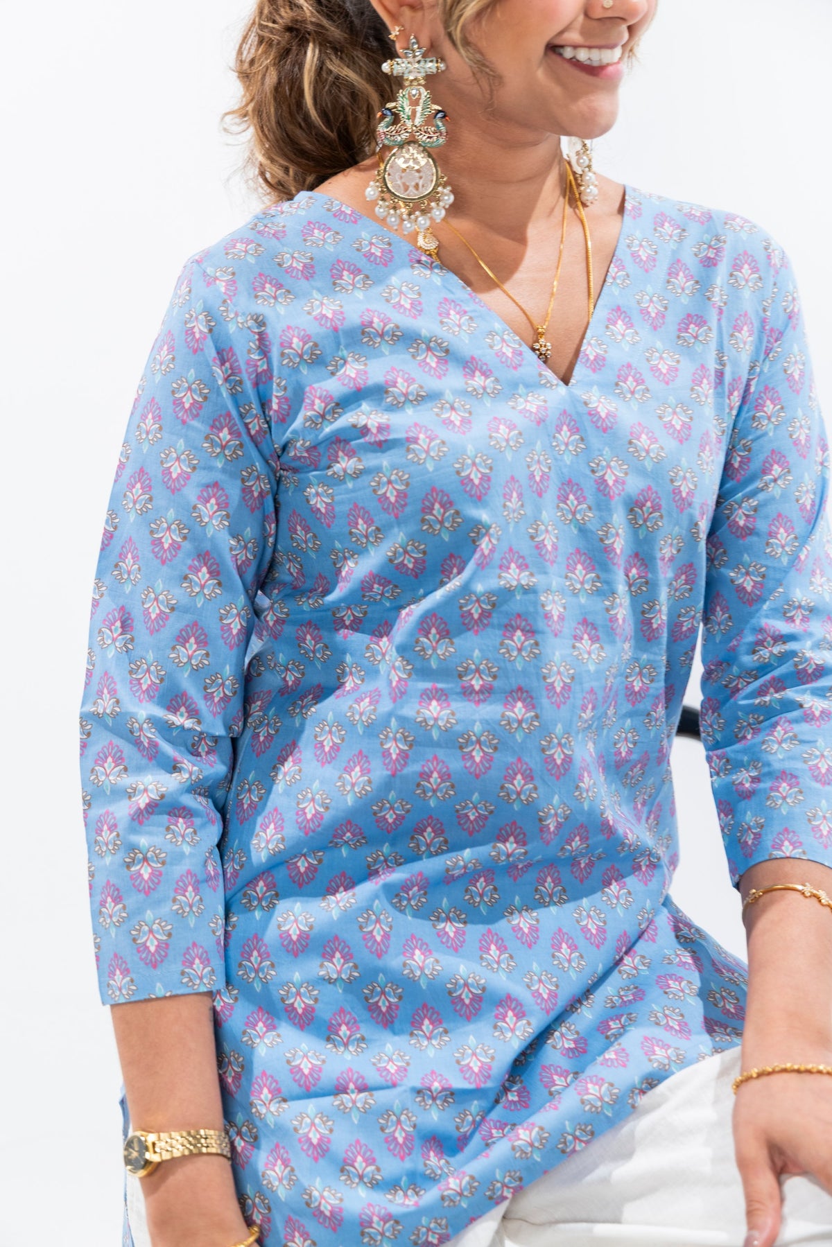 Baby Blue Cotton Kurti