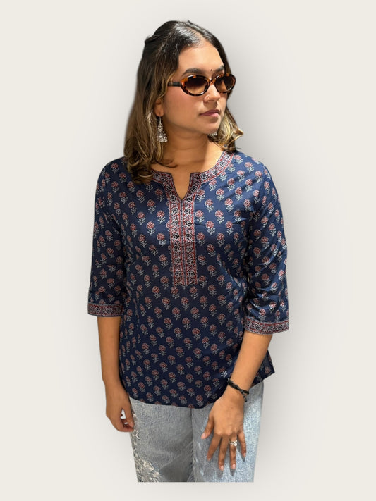 Blue Rose Cotton Short Top