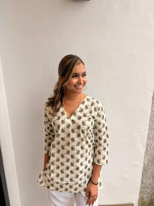 Swan White Cotton Short Kurti Top