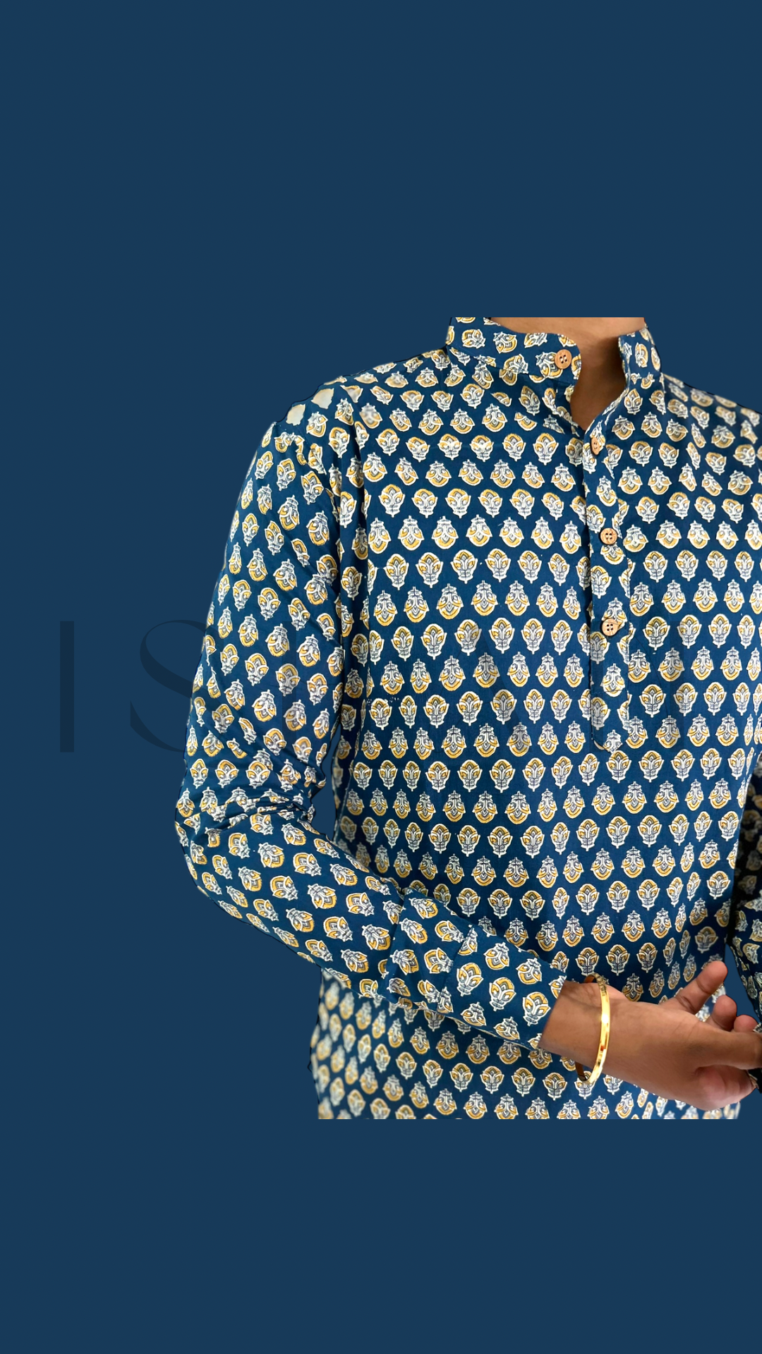 Navy Blue Printed Motifs Cotton Kurta