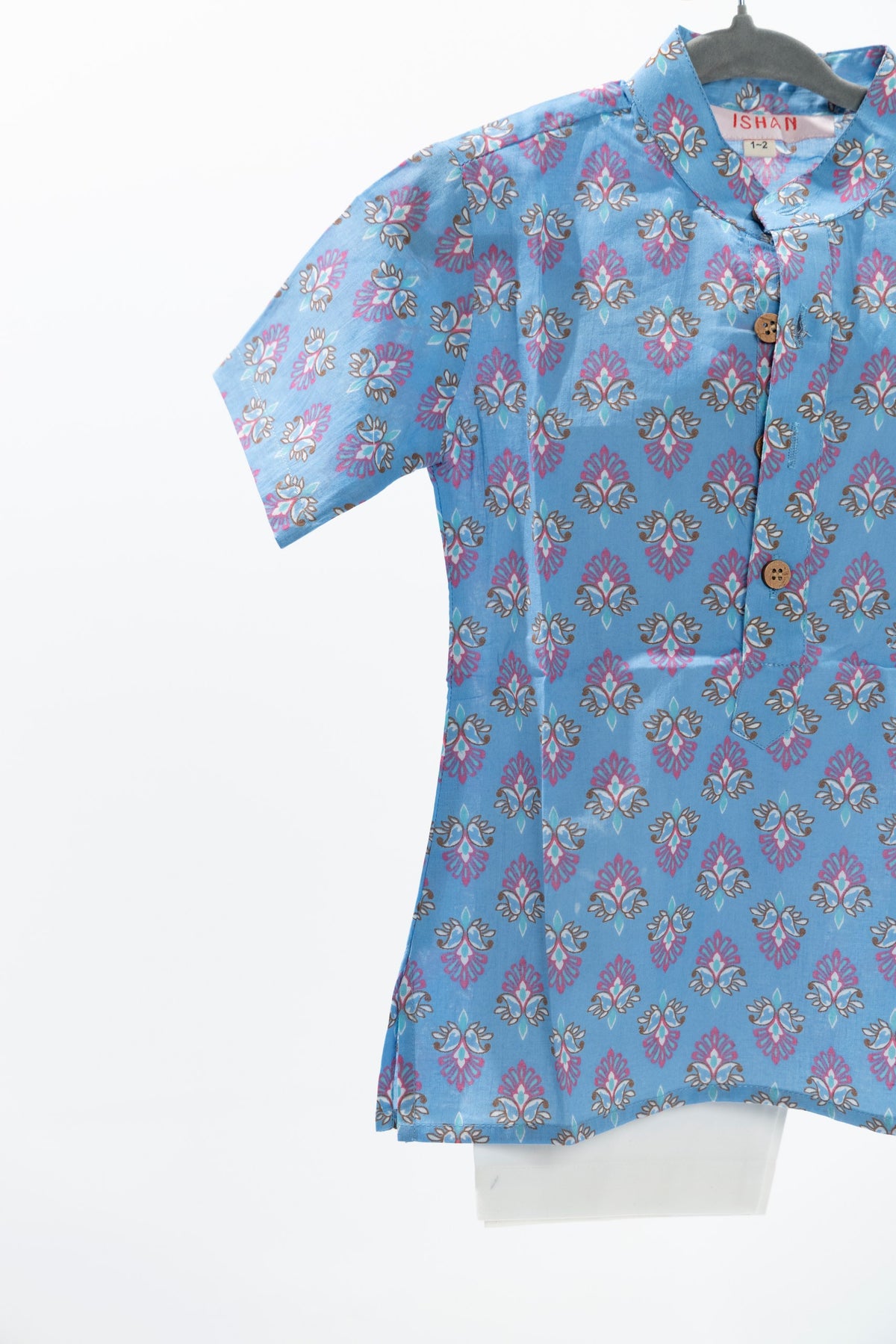 Baby Blue Boys Cotton Kurta Set with pants