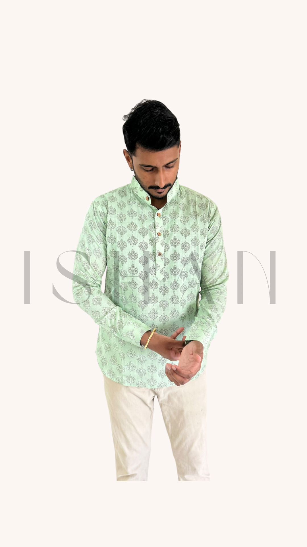 Pistachio Green Printed Cotton Kurta