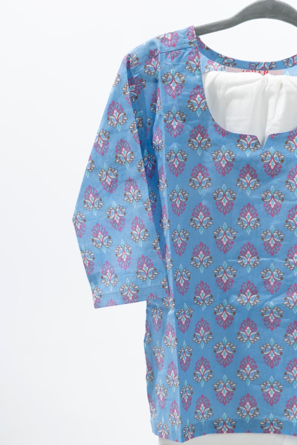 Baby Blue Girls Cotton Kurti Set with pants