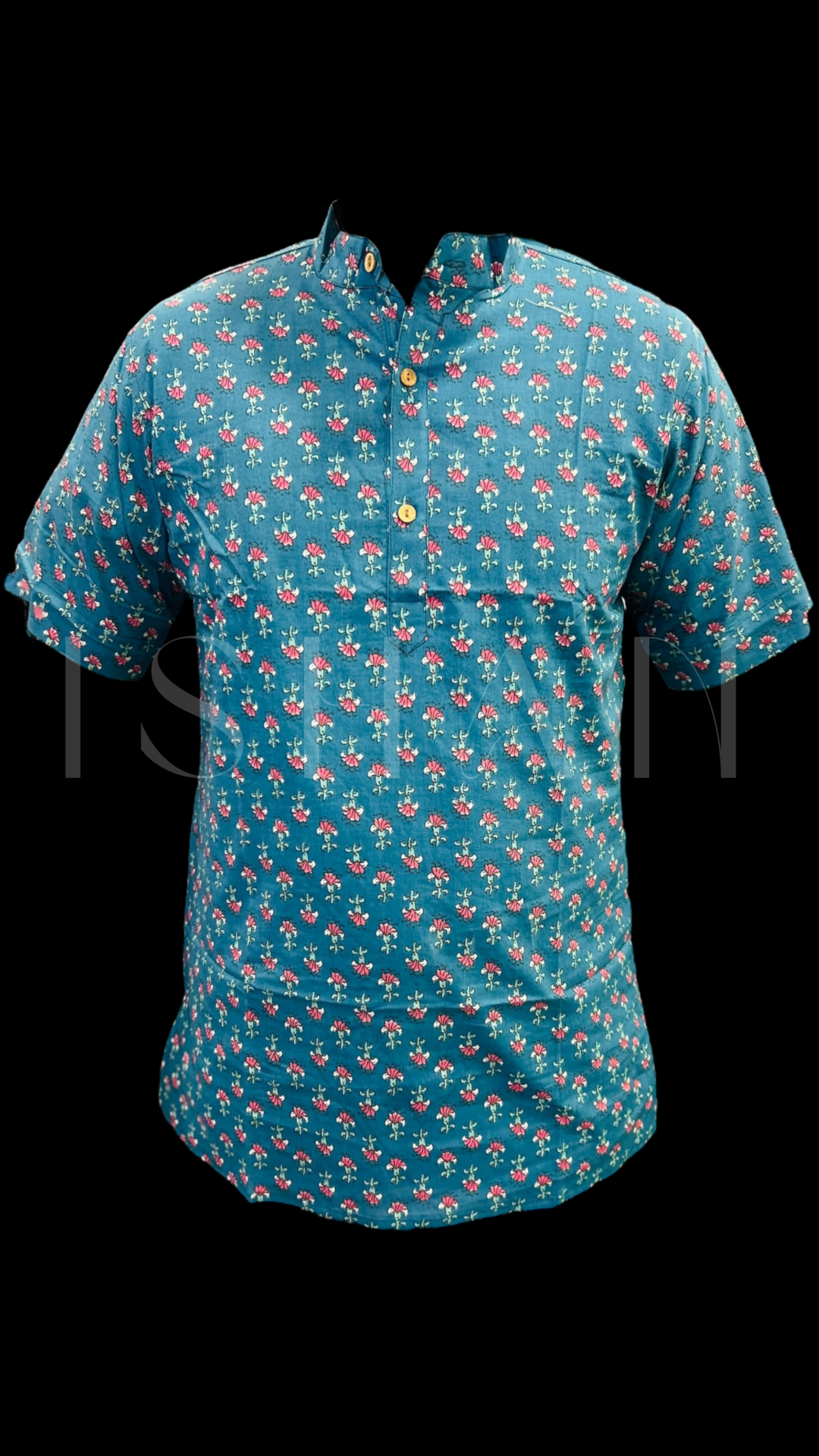 Blue Small Floral Motif Printed Cotton Kurta