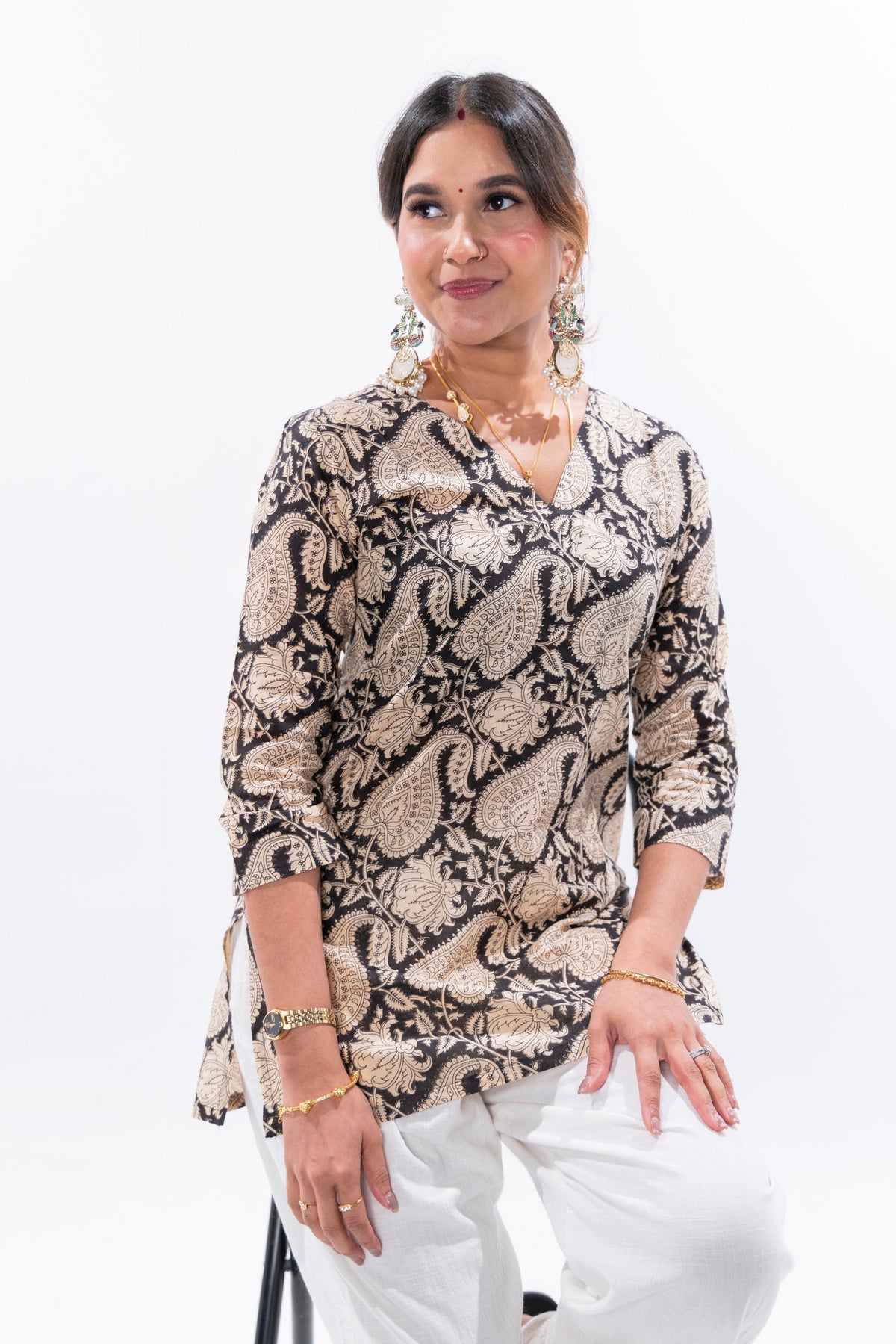 Black x Cream Cotton Kurti