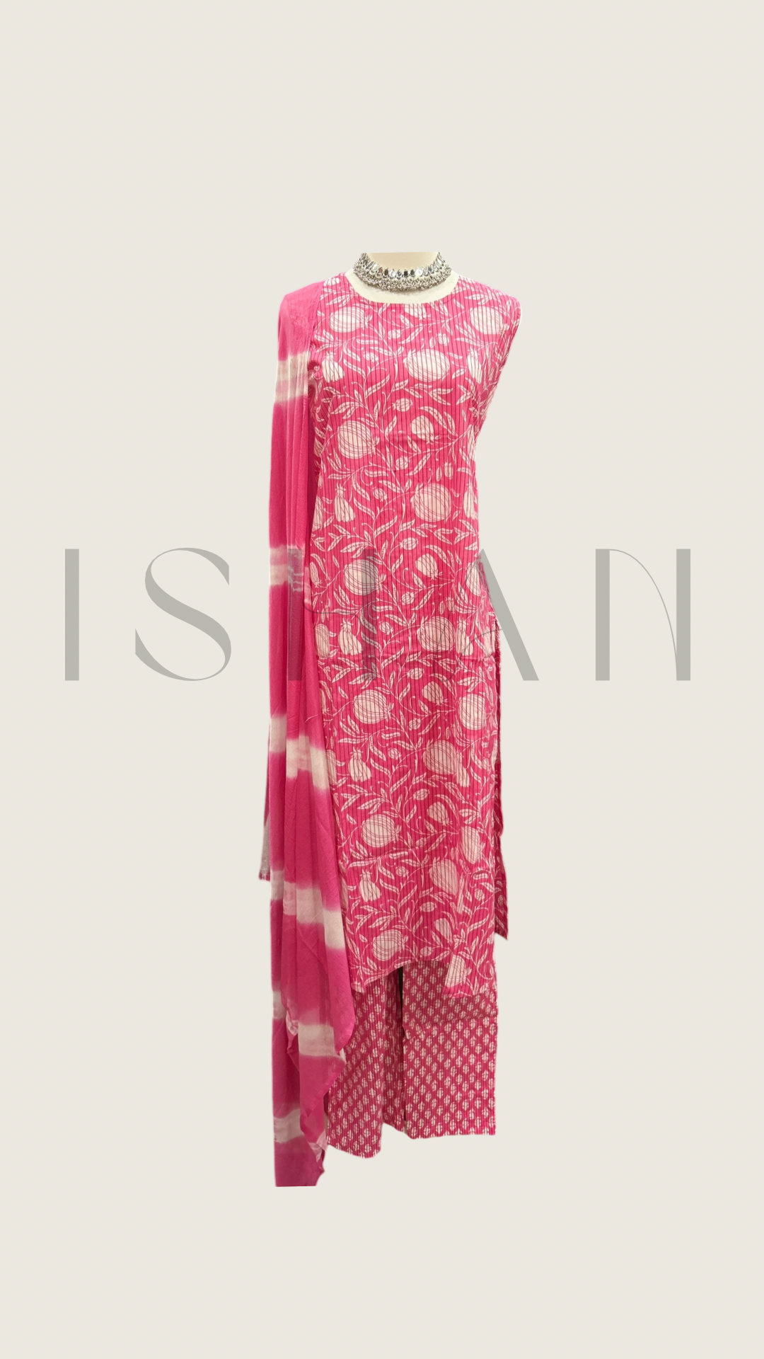 Sleeveless Pink Floral Printed Cotton Full Suit