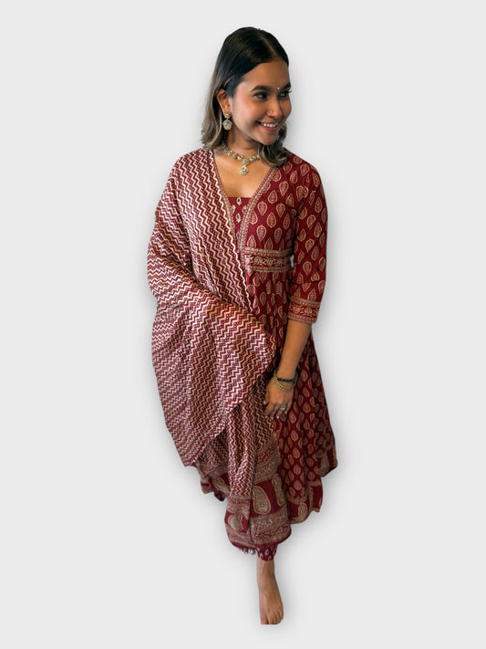 Maroon Anarkali Cotton Suit