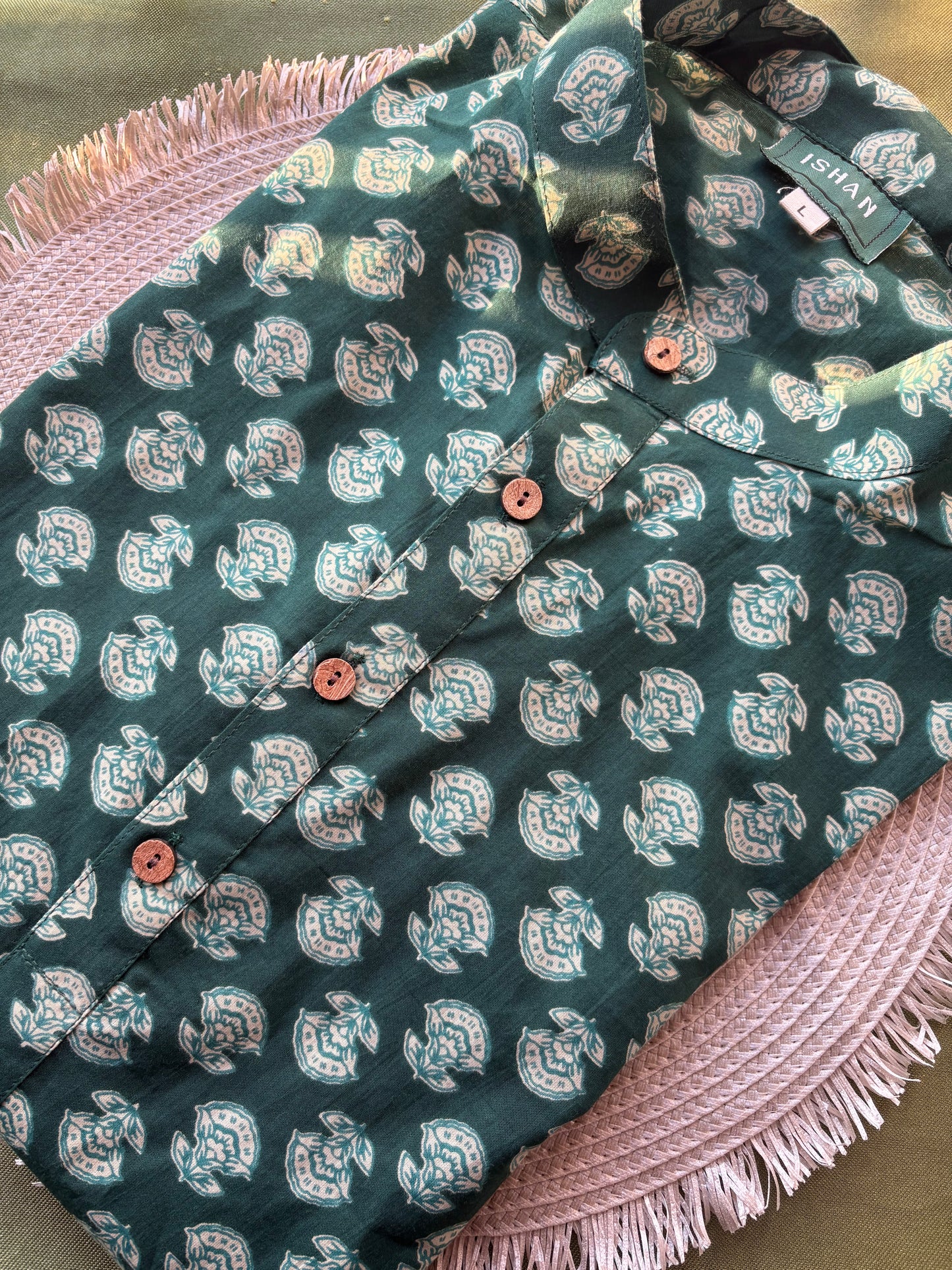 Green Floral Cotton Long Kurta