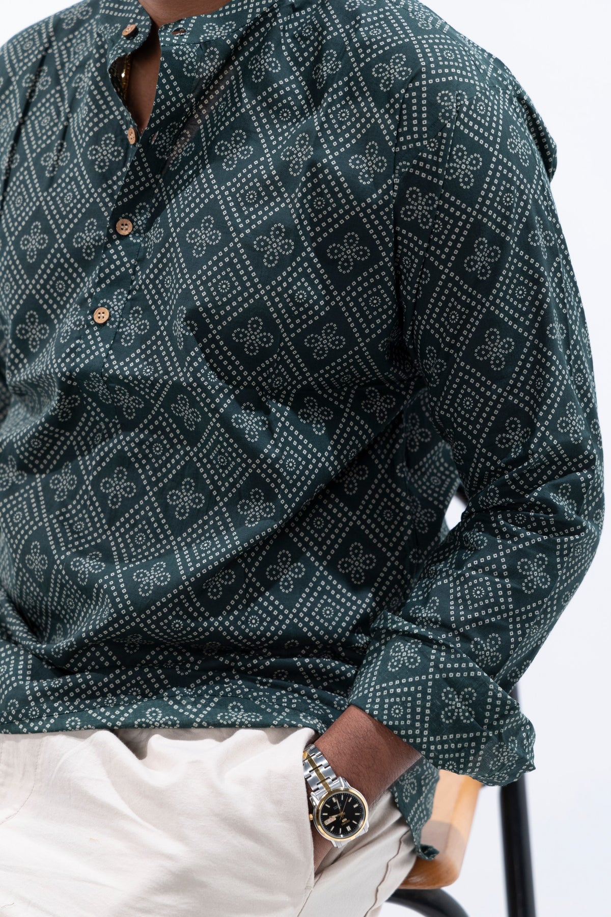 Green Bandhej Cotton Short Kurta