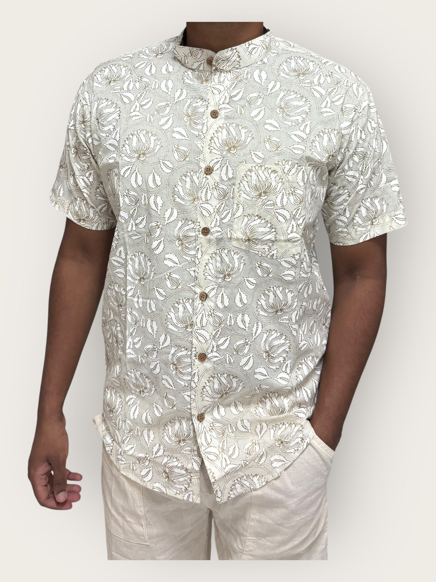 Off-white Cotton Mandarin Collar Shirt