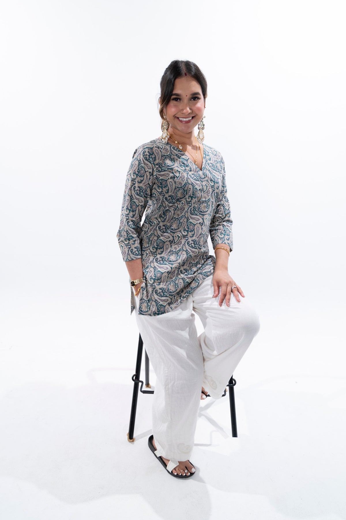 Muted Teal x Paisley Cotton Kurti
