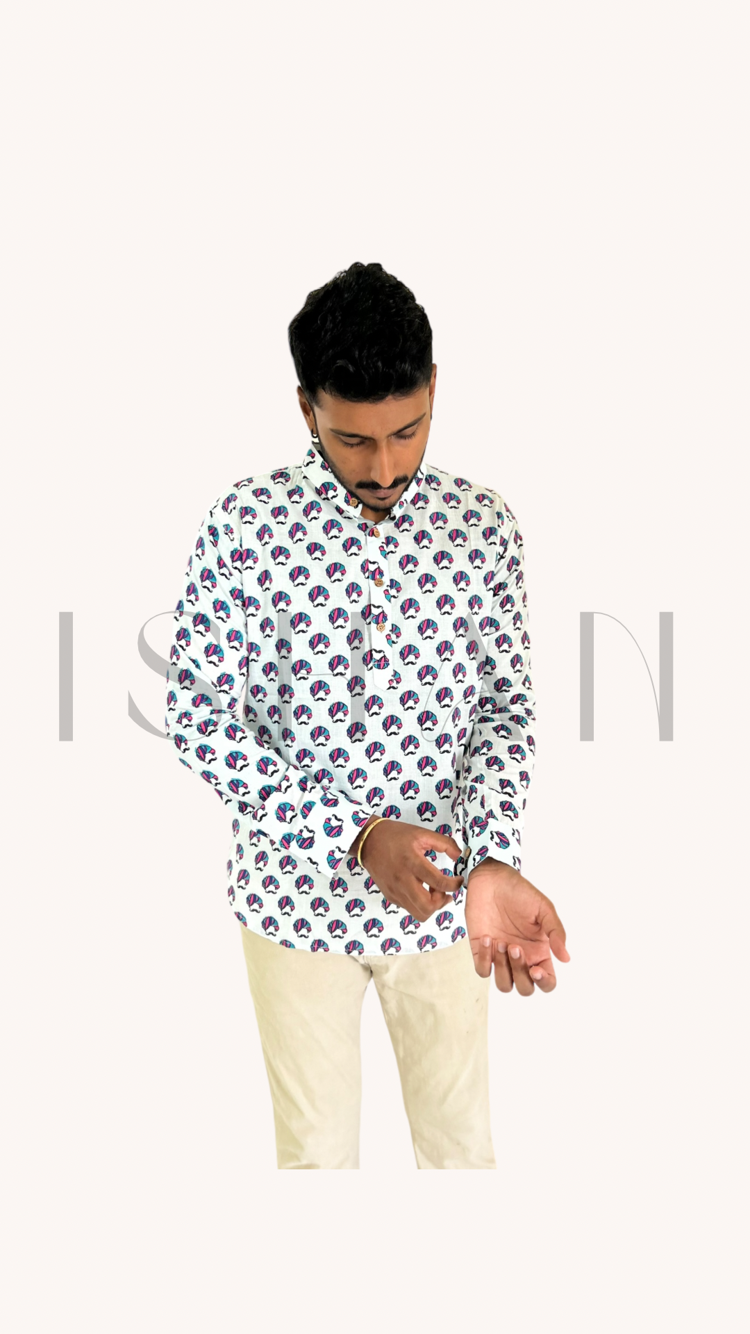 Bharathiyar Inspired Motif White Cotton Kurta