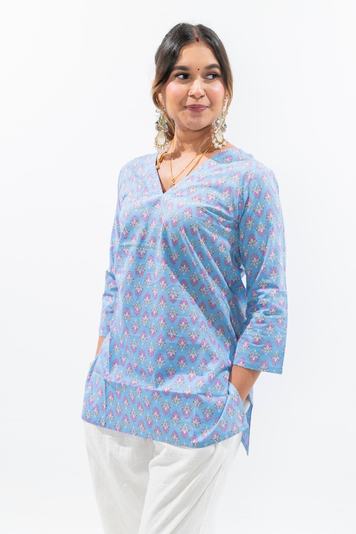 Baby Blue Cotton Kurti