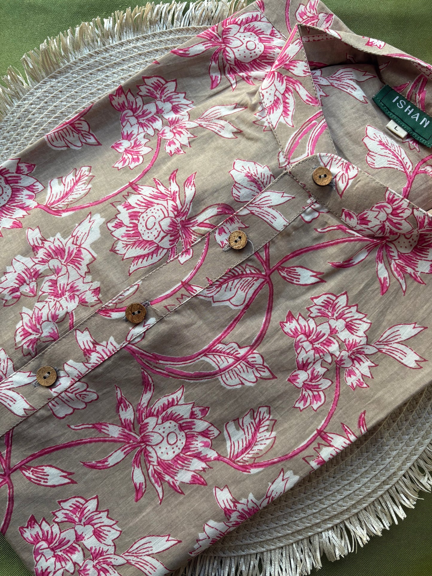 Desert Brown x Pink Floral Printed Cotton Kurta