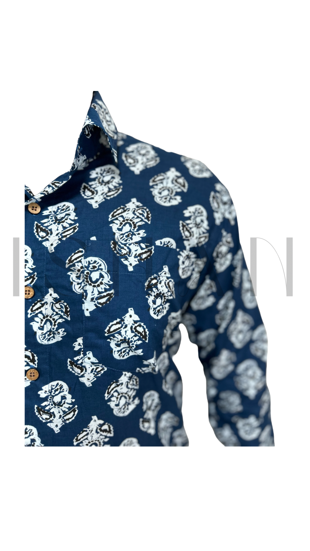 Navy Blue Printed Cotton Shirt