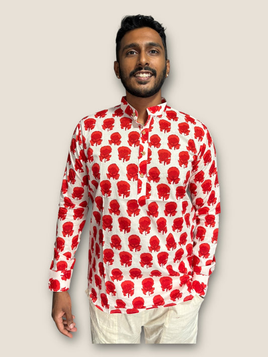 Red Tulip x White Printed Cotton Kurta