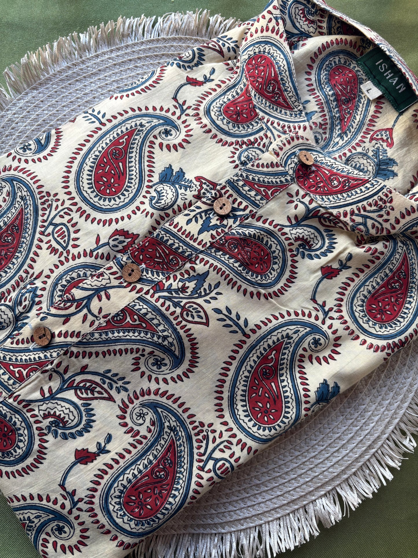 Cream x Maroon Paisley Cotton Long Kurta