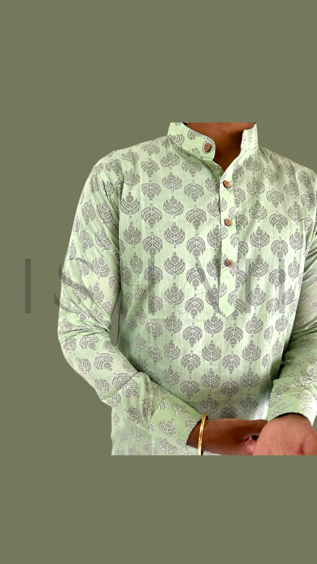 Pistachio Green Printed Cotton Kurta