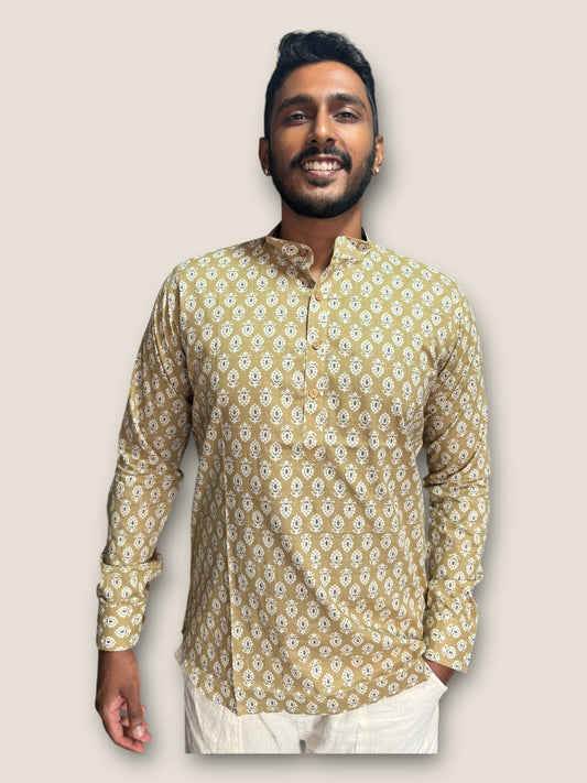 Sage Green x White Printed Cotton Kurta