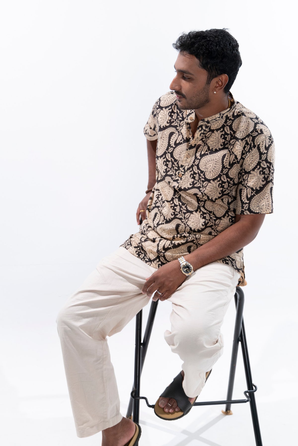 Black x Cream Cotton Kurta
