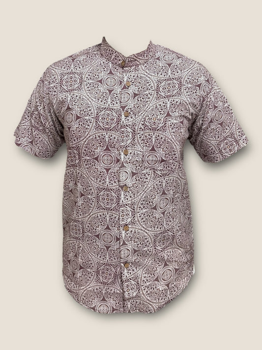 Regal Purple Cotton Mandarin Collar Shirt